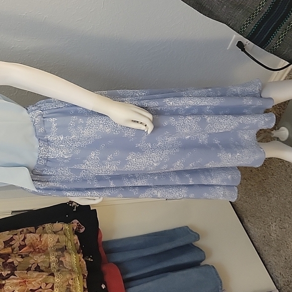 VTG Handmade 1990s Baby Blue Floral Fairycore Swing Midi Skirt - Picture 4 of 10